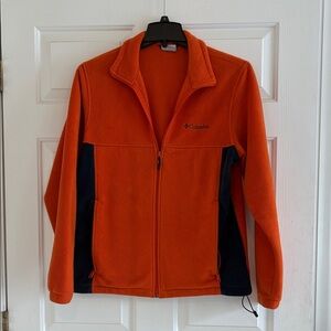 🆕 Men’s Columbia Fleece Jacket-Orange with Blue Side Panels SZ M